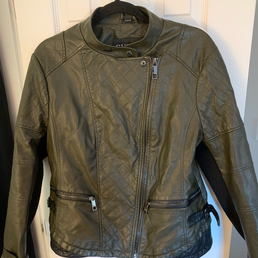 Guess faux leather jacket XL olive green
